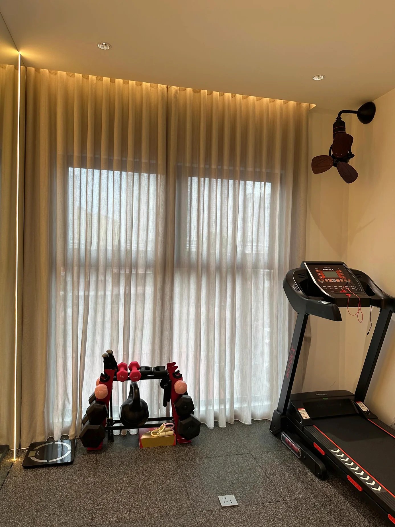 Authentic Ni-Shin Curtain installation photographed in a home gym